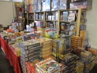 Stacks of games for sale