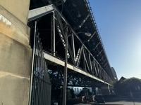 View of Sydney Harbour Bridge from below and to side